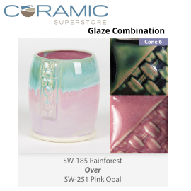 Rainforest SW185 over Pink Opal SW251 Stoneware Glaze Combination Rainforest SW185 over Pink Opal SW251 Stoneware Glaze Combination